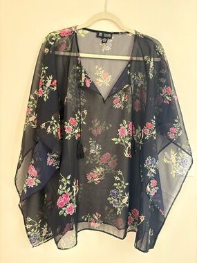 The Met Museum Peony Sheer Poncho – Elegant Floral art to wear artsy artistic OS